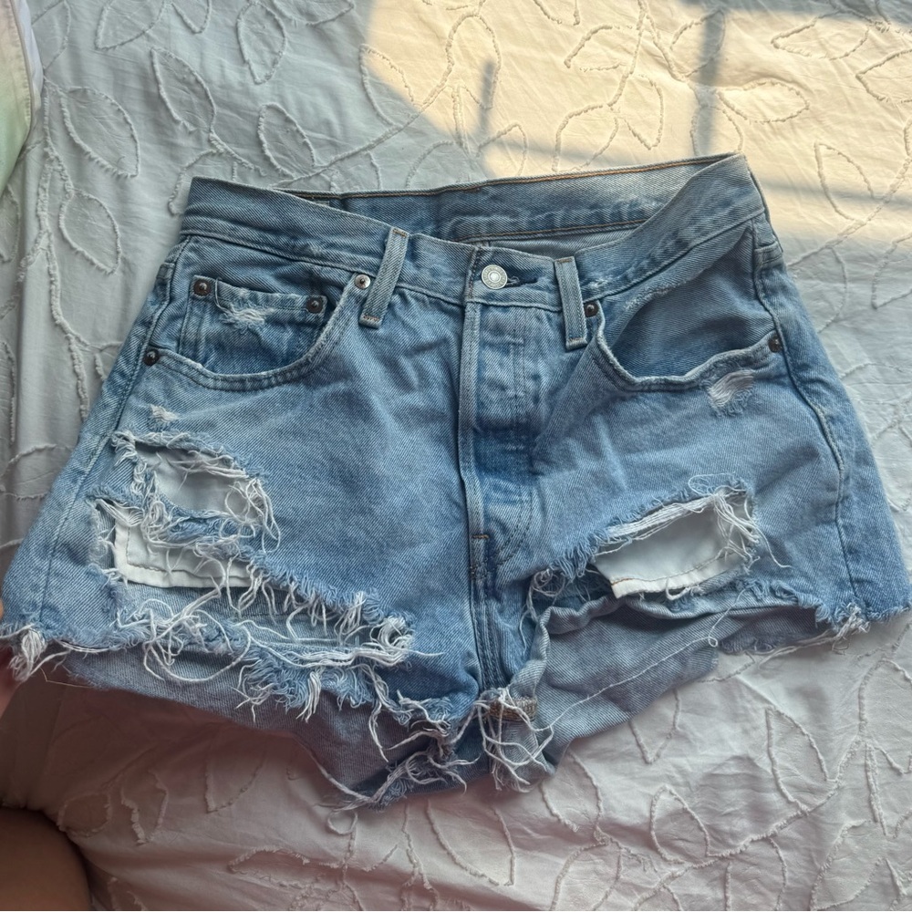 Levi's Light Blue Distressed Jean Shorts